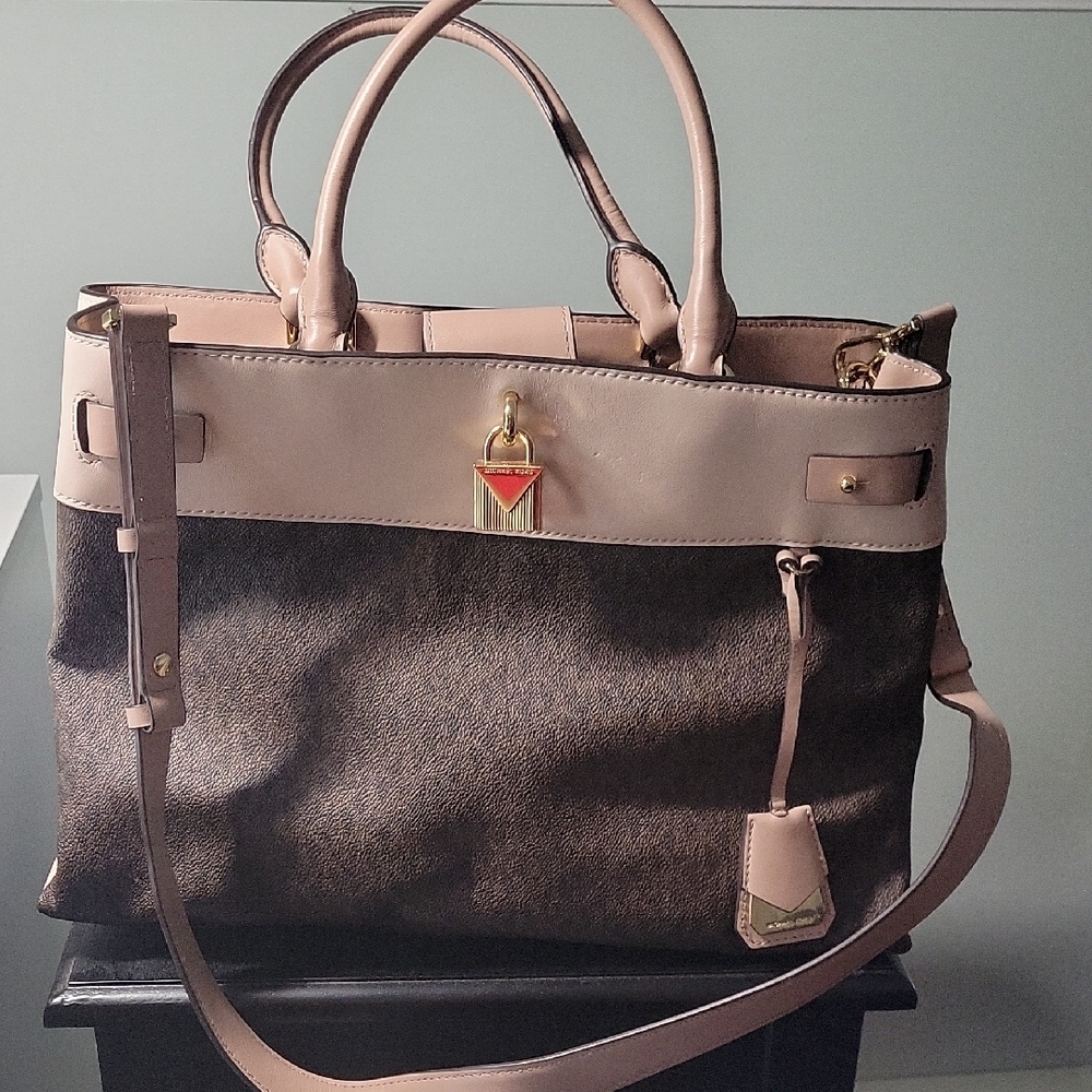 Michael Kors Collection Brown and Tan Satchel with Structured Design